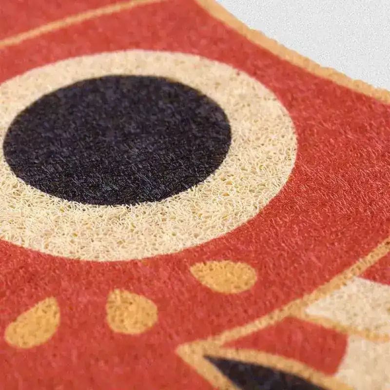 Close-up of a vibrant Red Oriental Fish Door Mat featuring bold patterns and rich textures, ideal as an area rug for adding a splash of color to your living room area rugs collection. Perfect for those seeking living room rugs 8x10 with unique designs.