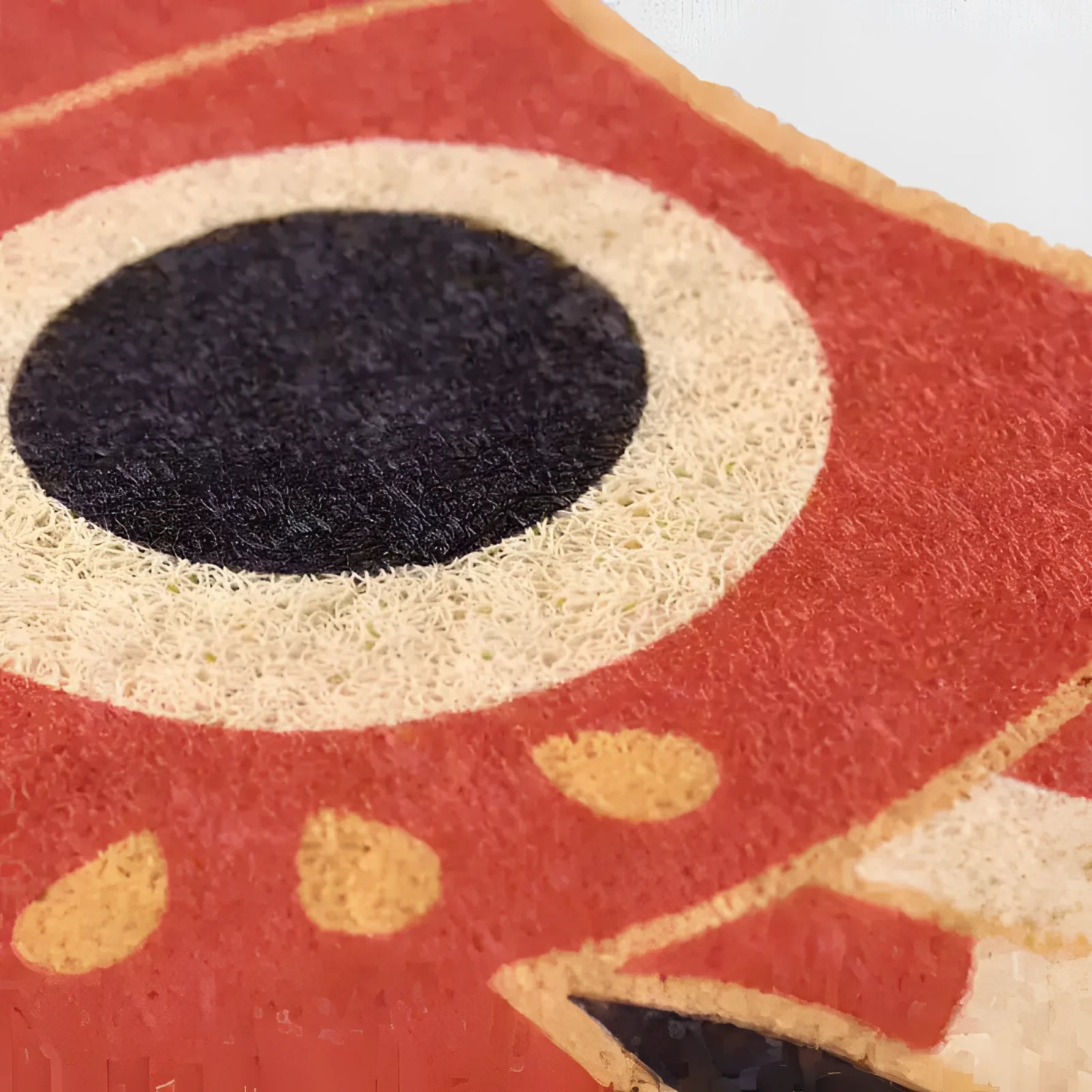 Close-up of a vibrant Red Oriental Fish Door Mat featuring bold patterns and rich textures, ideal as an area rug for adding a splash of color to your living room area rugs collection. Perfect for those seeking living room rugs 8x10 with unique designs.