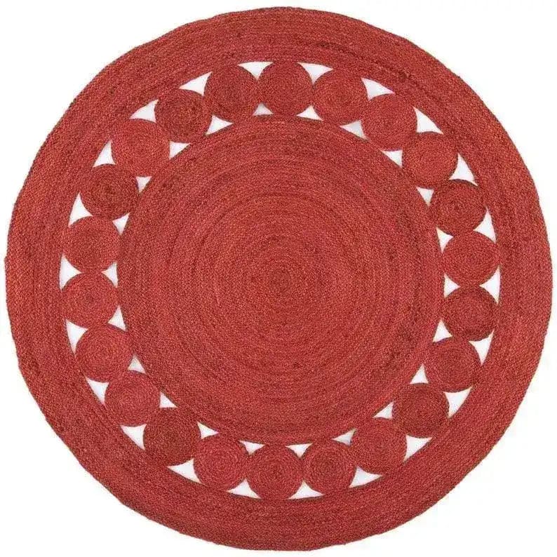 This stunning red round jute rug is a perfect addition to any living room. The intricate design of this large area rug makes it ideal for creating a warm and inviting space. Perfect for those seeking stylish rugs for living rooms, this round rug combines durability with elegance.