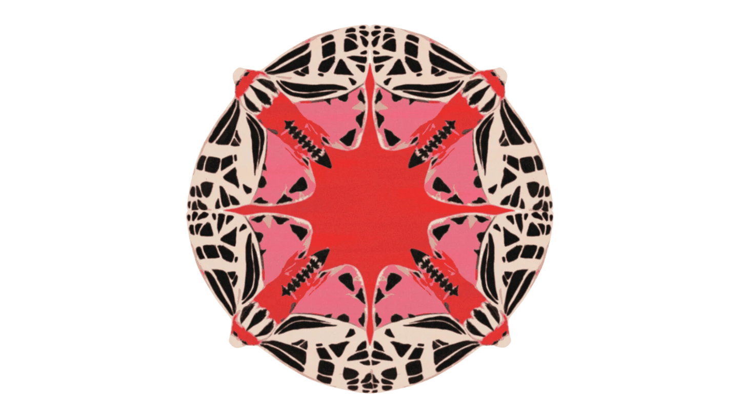 Round Abstract Butterfly Hand Tufted Rug - Red