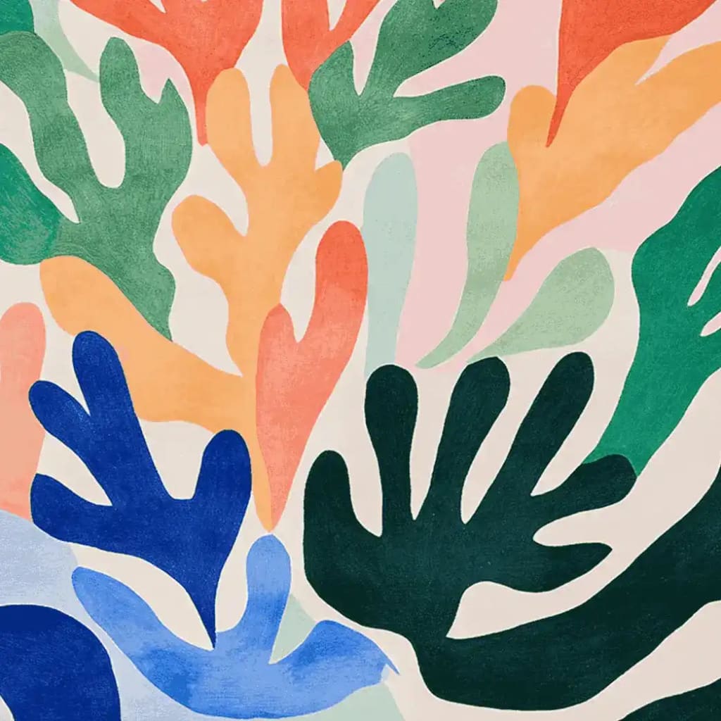 Vibrant square area rug with an abstract design in bold colors, perfect for adding a contemporary touch to large living rooms. This wool rug features a mix of orange, blue, green, and pink shapes that create a dynamic pattern, ideal for those seeking stylish area rugs for living rooms.