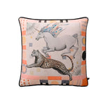 Colorful throw pillow featuring a unicorn and a leopard design, perfect for adding a whimsical touch to your home decor.