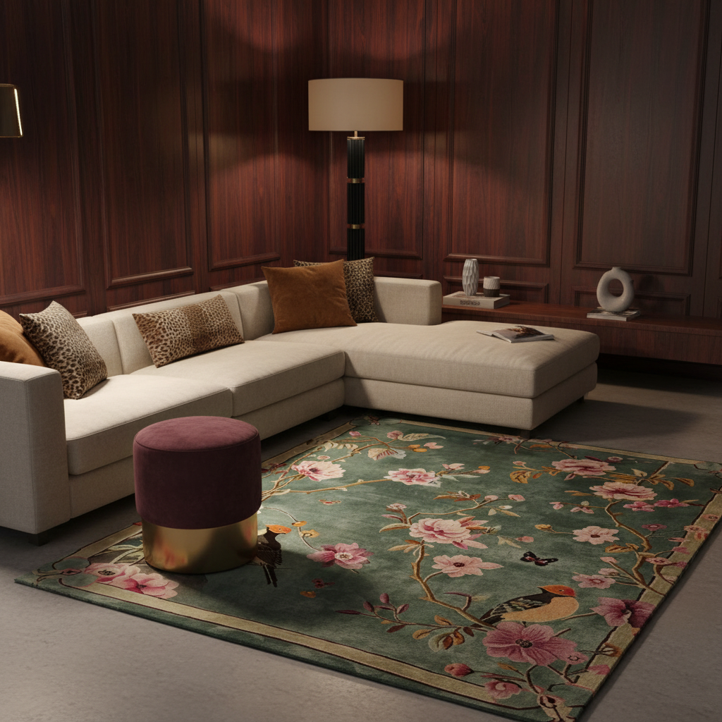 Regal Aviary Frame Hand Tufted Rug