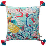 Regal Azure Dragon throw pillow featuring intricate designs of mythical realms, vibrant colors, and decorative tassels, perfect for adding a touch of elegance to your home decor.