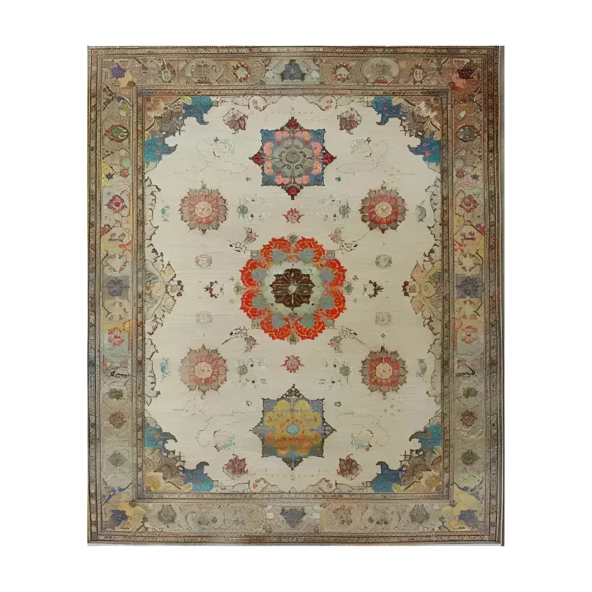 The Regal Blossom Medallion Hand Knotted Area Rug showcases an exquisite vintage design with intricate patterns. This large Persian rug, perfect for living rooms, features vibrant colors and detailed floral medallions, offering a classic touch that enhances any space.