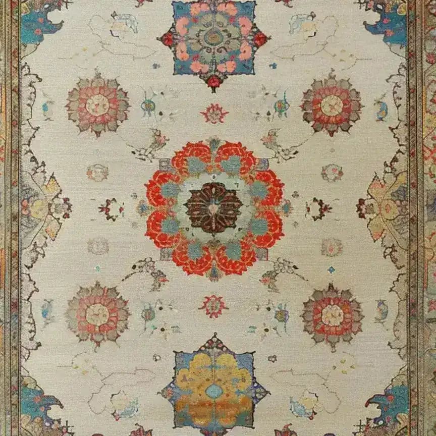 The Regal Blossom Medallion Hand Knotted Area Rug showcases an intricate design with vibrant medallions and floral patterns. Perfect for adding a vintage touch to your living room, this large Persian rug combines traditional artistry with modern elegance.