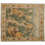 Elegant Regal Chronicles Hand Knotted Area Rug featuring a vintage design with intricate architectural motifs and a floral border, perfect for adding a touch of sophistication to living room area rugs and rugs for living room.