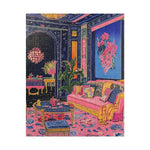 Assembled Regal Eclectic Puzzle showing maximalist navy pink room with gold furniture floral rug and orchid wall painting