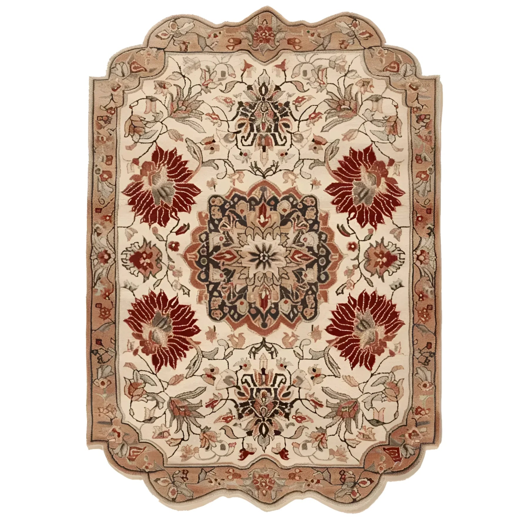 The Regal Petal Hand-Tufted Rug showcases an elegant vintage design, perfect as a large area rug for living rooms. Crafted from high-quality wool, this rug features intricate floral patterns in rich, warm tones, making it an ideal centerpiece for any space.