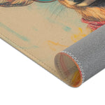 Regal Stag in Couture Accent Rug corner detail 4 — cream stag head top cropped, grey non-slip backing rolled at bottom