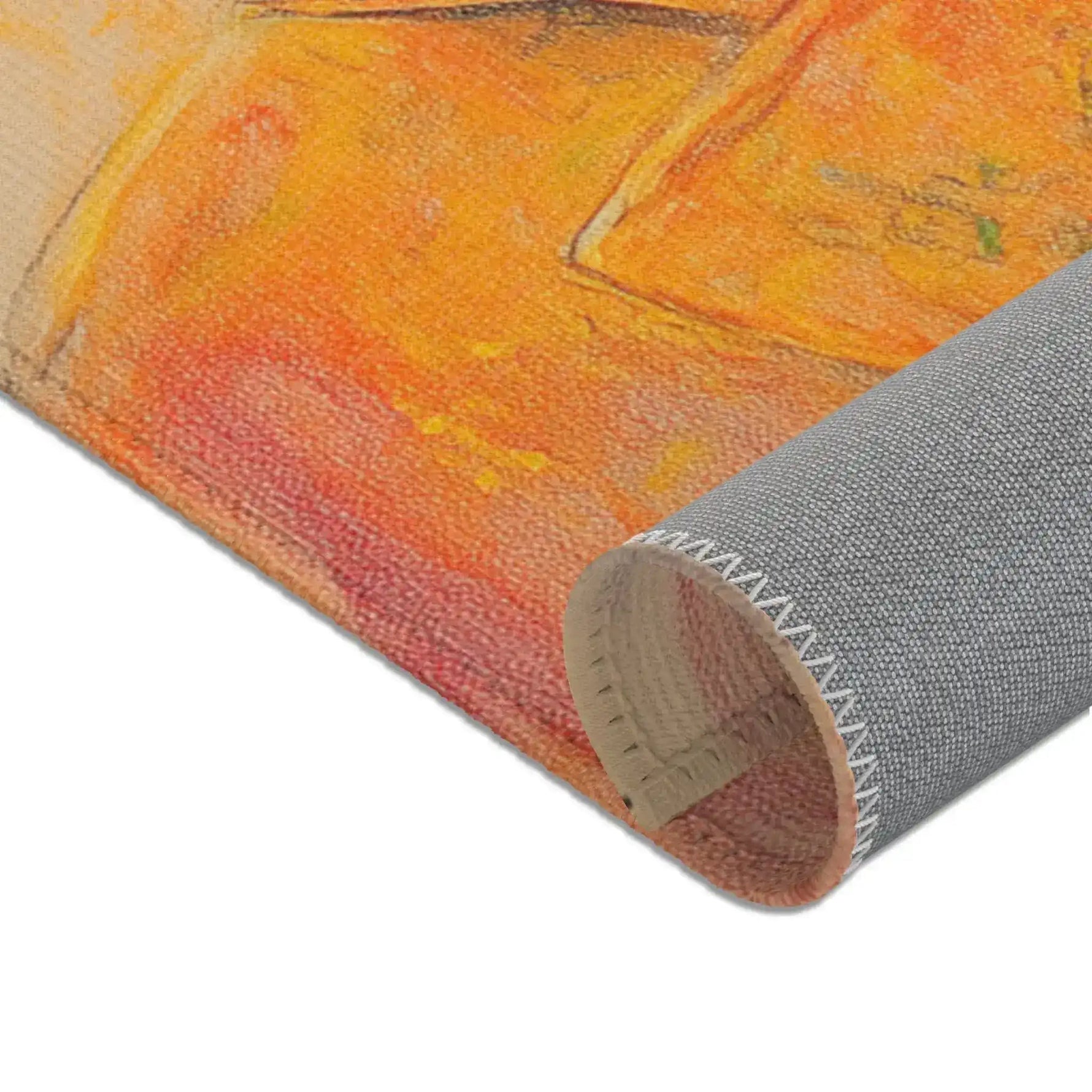Regal Stag in Couture Accent Rug corner detail 6 — lower orange jacket section against grey non-slip backing