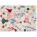 An artistic and whimsical Reindeer Play Parade Hand Tufted Area Rug, featuring colorful abstract designs of reindeer and festive elements on a soft, woolen surface. Perfect for adding a playful touch to your living room, this wool rug combines creativity with comfort.