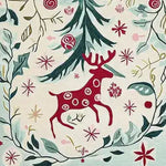 Charming hand-tufted area rug featuring a red reindeer with white spots amidst festive foliage and stars, perfect for adding a whimsical touch to your living room. This wool rug is ideal for those seeking unique rugs for living room spaces, especially in an 8x10 size.