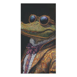 Crocodile in gold paisley baroque jacket lace cravat and round dark sunglasses Renaissance Crocodile Bath Towel front print
