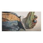 Horizontal close-up of crocodile snout with orange-framed sunglasses and blue brocade coat, Stylish Renaissance Crocodile Bath Towel detail