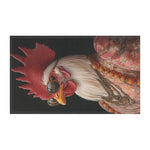 Lion with golden mane wearing iridescent rainbow oval sunglasses and blue fur-collared coat — art print for Renaissance Rooster Couture Cotton Kitchen Towel
