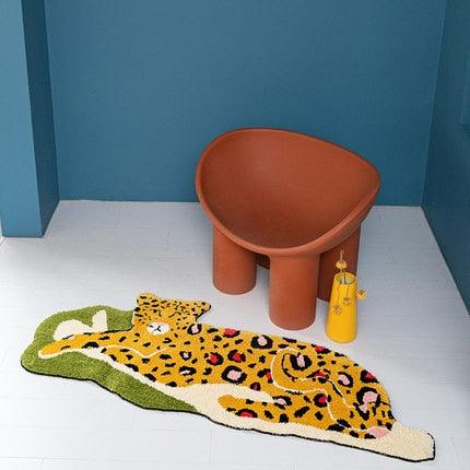 Resting Leopard Animal Shape Bath Mat Yellow 19.68" x 47.25"