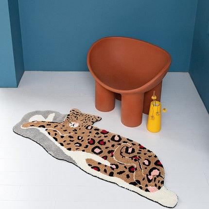 Resting Leopard Animal Shape Bath Mat Brown 19.68" x 47.25"