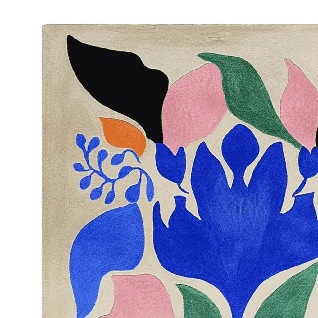 Vibrant Retro Dream Bloom Hand Tufted Area Rug featuring an abstract floral design in bold colors. This contemporary wool rug is perfect for adding a pop of color to living room area rugs, ideal for those seeking stylish area rugs for living room decor.