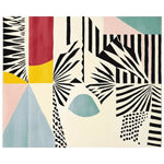 This vibrant area rug showcases a retro glitch-inspired design with bold patterns in black, white, red, yellow, and pastel shades, perfect as a contemporary rug for your living room. Crafted from high-quality wool, this living room area rug in an 8x10 size adds a unique artistic flair to any space.