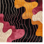 Vibrant Retro Graphic Whirl Hand Tufted Area Rug featuring abstract curves in bold colors, ideal for contemporary living rooms. This wool rug adds a dynamic touch to large living spaces, perfect as an area rug centerpiece.