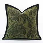 Retro green tiger patterned jacquard throw pillow cover featuring intricate designs, perfect for adding a stylish accent to your home decor.