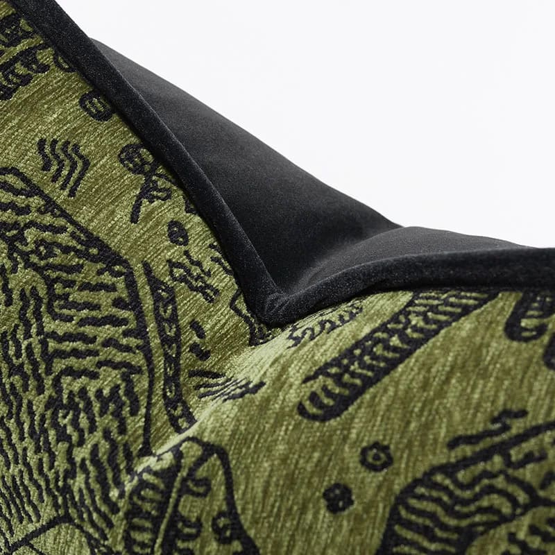 Retro green tiger patterned jacquard throw pillow cover showcasing a unique design and textured finish.