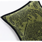 Retro green tiger patterned throw pillow with jacquard texture, featuring intricate black designs on a vibrant green background, perfect for home decor.