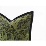Retro green tiger patterned jacquard throw pillow cover featuring intricate designs and a stylish black trim.
