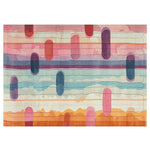 Vibrant Retro Rhythm Lines Hand Tufted Area Rug featuring a colorful abstract pattern with elongated shapes and stripes. This contemporary wool rug is perfect for adding a splash of color to large living room spaces. Ideal for an 8x10 layout.