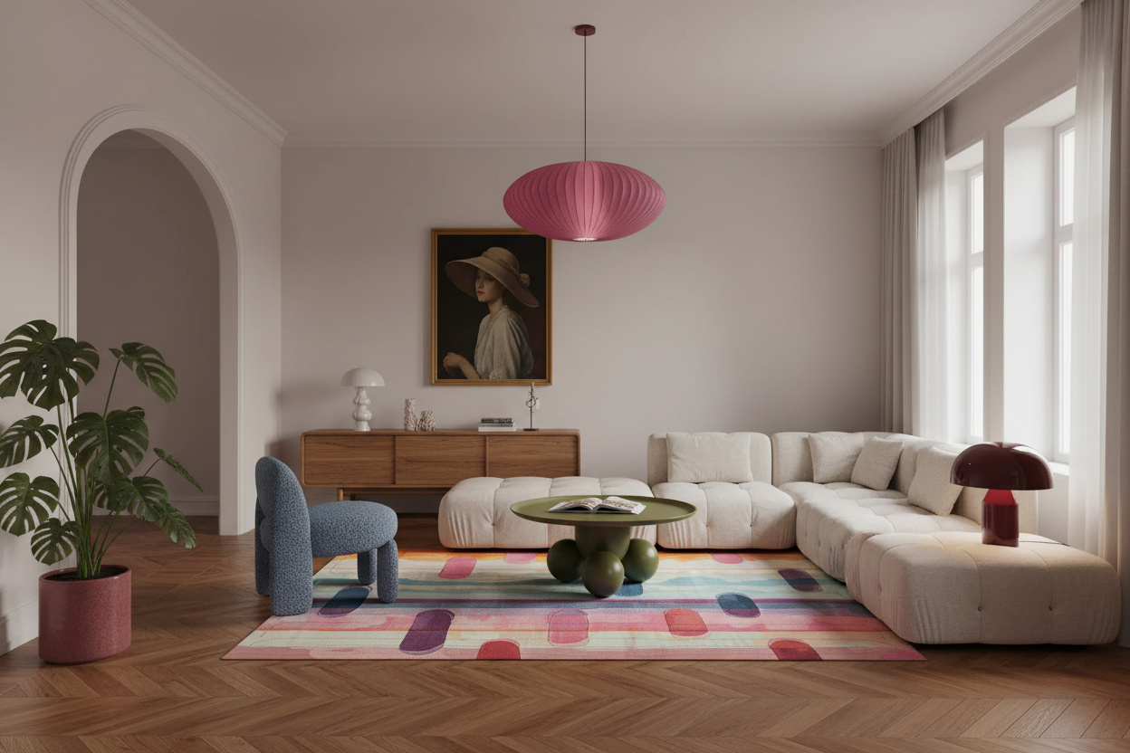 Retro Rhythm Lines Hand Tufted Rug