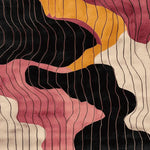 Stylish Retro Tide Hand Tufted Area Rug featuring a contemporary abstract design with flowing lines in black, pink, orange, and beige. Perfect wool rug for enhancing modern living room spaces. Ideal as an 8x10 rug for living room decor.