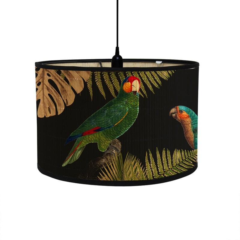 Retro Tropical Paradise Drum Lampshade Parrots