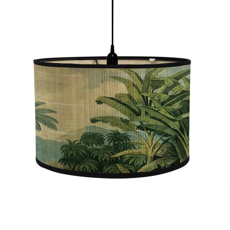 Retro Tropical Paradise Drum Lampshade Banana Trees