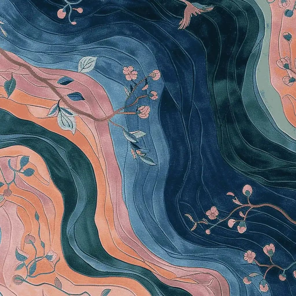 A vibrant hand-tufted wool area rug showcasing an abstract floral design, perfect for adding color to any living room. This square rug features a mix of blue, pink, and green hues, ideal for an 8x10 space. The intricate floral patterns make it an eye-catching addition to any living room decor.