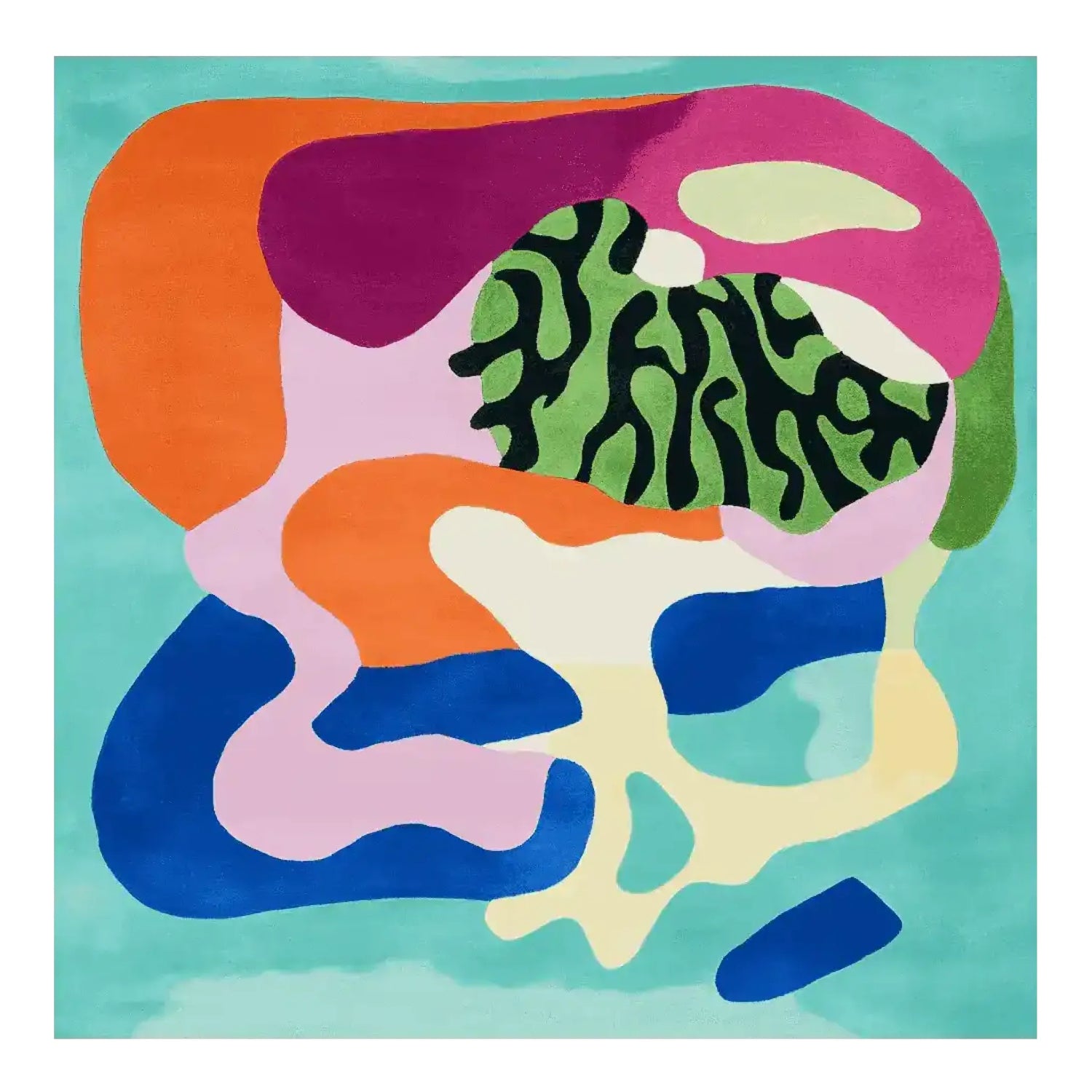 Luxurious hotel lobby with a colorful rug, furniture and decor