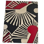 Rhythmic Rays Hand Tufted Rug featuring a bold, abstract design with striking red, black, and cream sunburst patterns, perfect for enhancing the aesthetics of living room and dining room spaces. This wool rug offers a modern flair, ideal as an area rug to complement any interior decor.