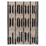 A stylish area rug featuring a bold geometric pattern in black and beige, perfect for adding a contemporary touch to your living room. This wool rug, sized 8x10, is ideal for large living spaces, offering both comfort and design flair.
