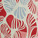 A vibrant contemporary rug showcasing an abstract pattern in red, blue, and white, perfect for adding a touch of modern flair to any living room space. This wool area rug, designed in an 8x10 size, features bold, rhythmic lines reminiscent of natural forms, making it a stunning large living room rug.