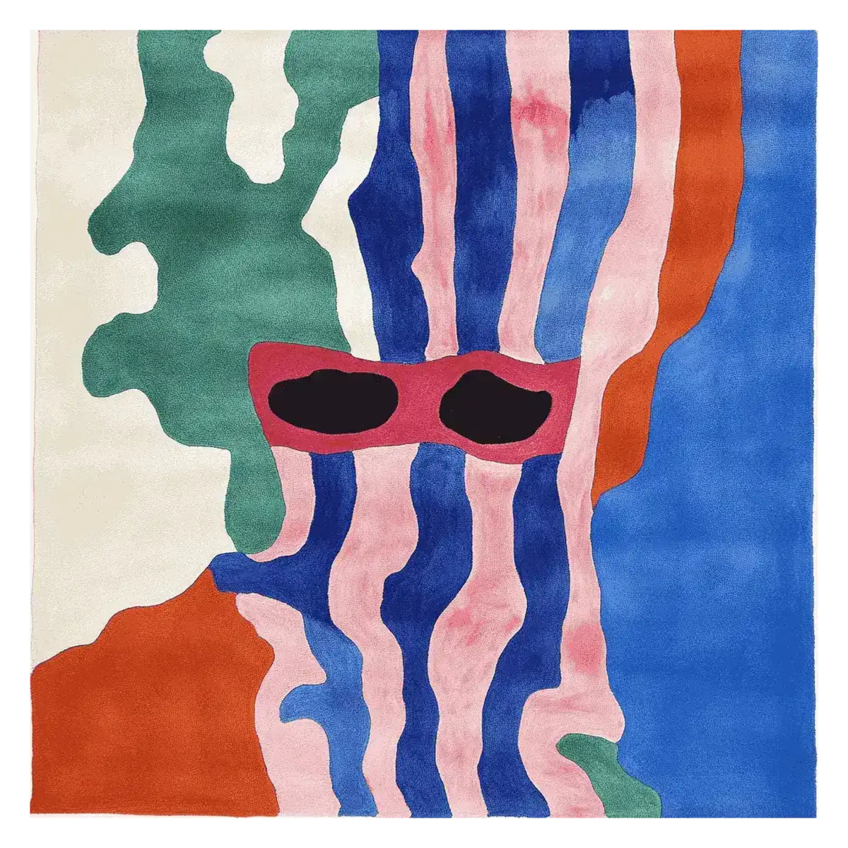 A vibrant, contemporary area rug featuring an abstract design with bold colors like blue, green, red, and pink. This square area rug is ideal for large living rooms, adding a modern touch with its artistic wool craftsmanship. Perfect as an area rug for living rooms, this piece combines style and comfort.