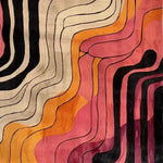 Vibrant Rippling Rhapsody Hand Tufted Viscose Area Rug featuring bold, wavy stripes in shades of black, orange, and pink, perfect as a contemporary rug for office spaces.