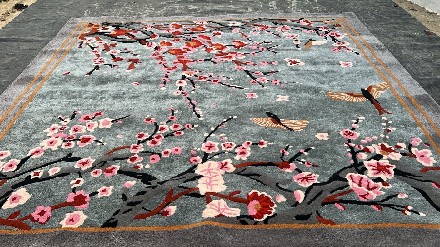 Bird and Blossom Tapestry Hand Tufted Wool Rug 9' - MAIA HOMES