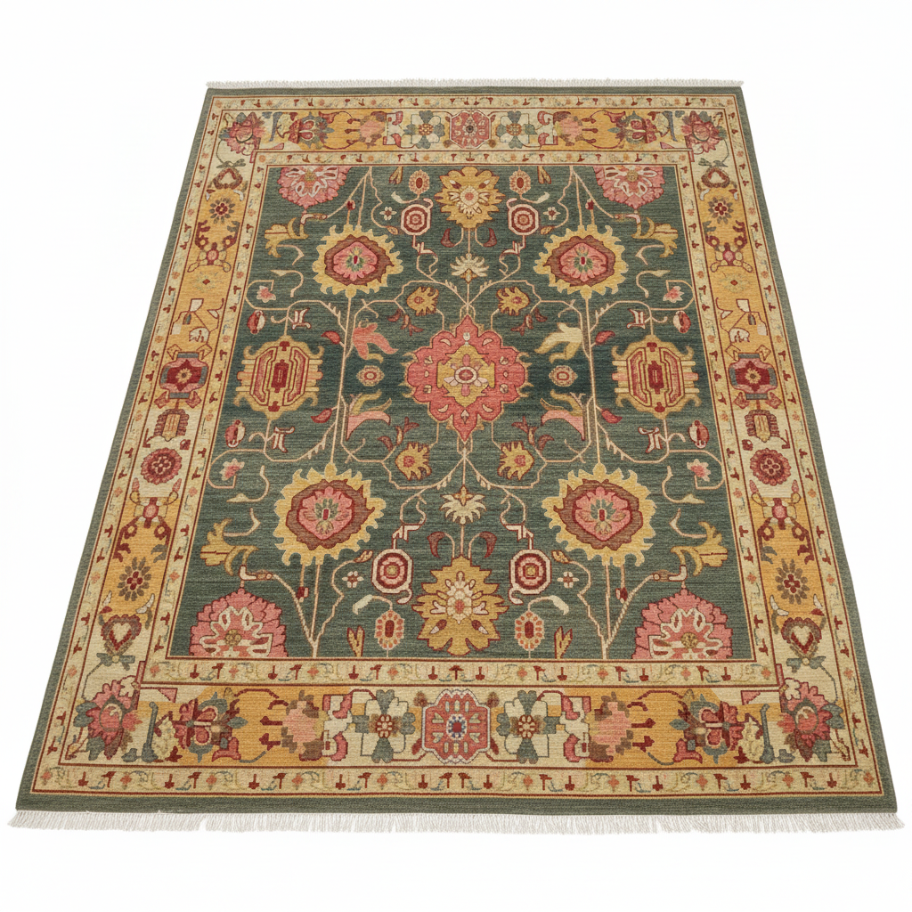 Intricate Bloom Hand Knotted Wool Rug 9 x 9 ft