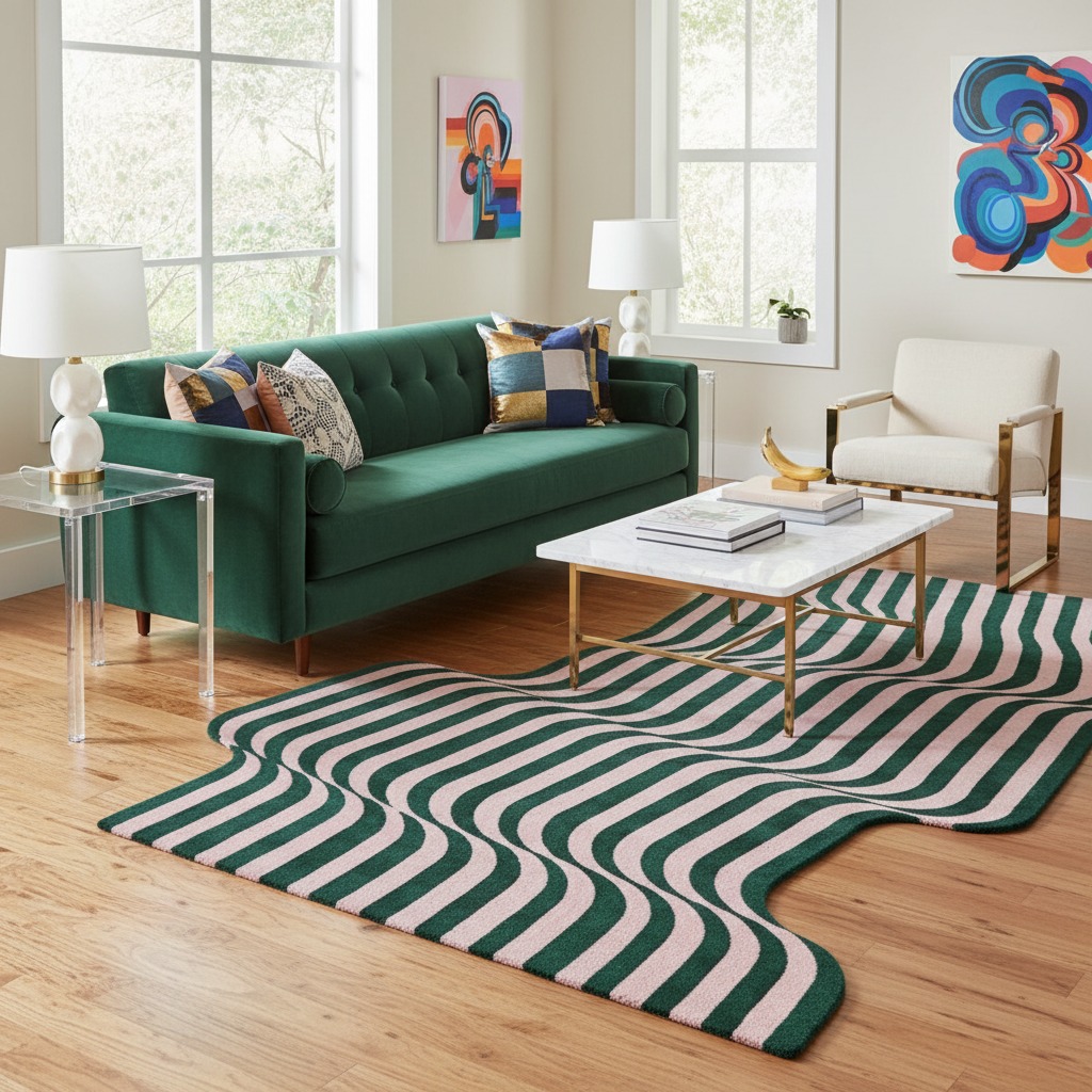 Flowing Illusion Hand Tufted Wool Rug - Pink and Green