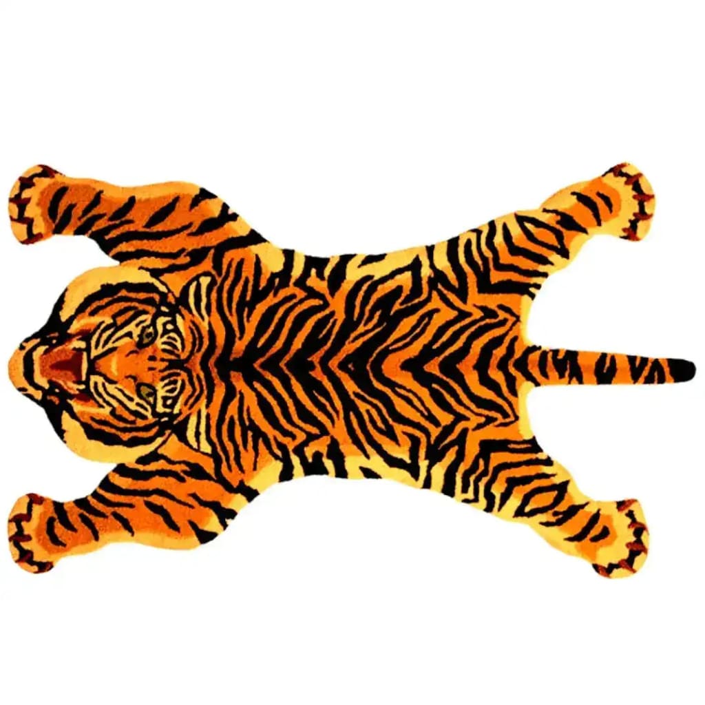 Vibrant and eye-catching, this Roaring Tiger Hand-Tufted Wool Accent Rug is perfect for any bedroom or living room. The area rug features a bold tiger design, adding a touch of the wild to your space. Crafted from high-quality wool, it's a durable and stylish choice for bedroom rugs and living room area rugs.