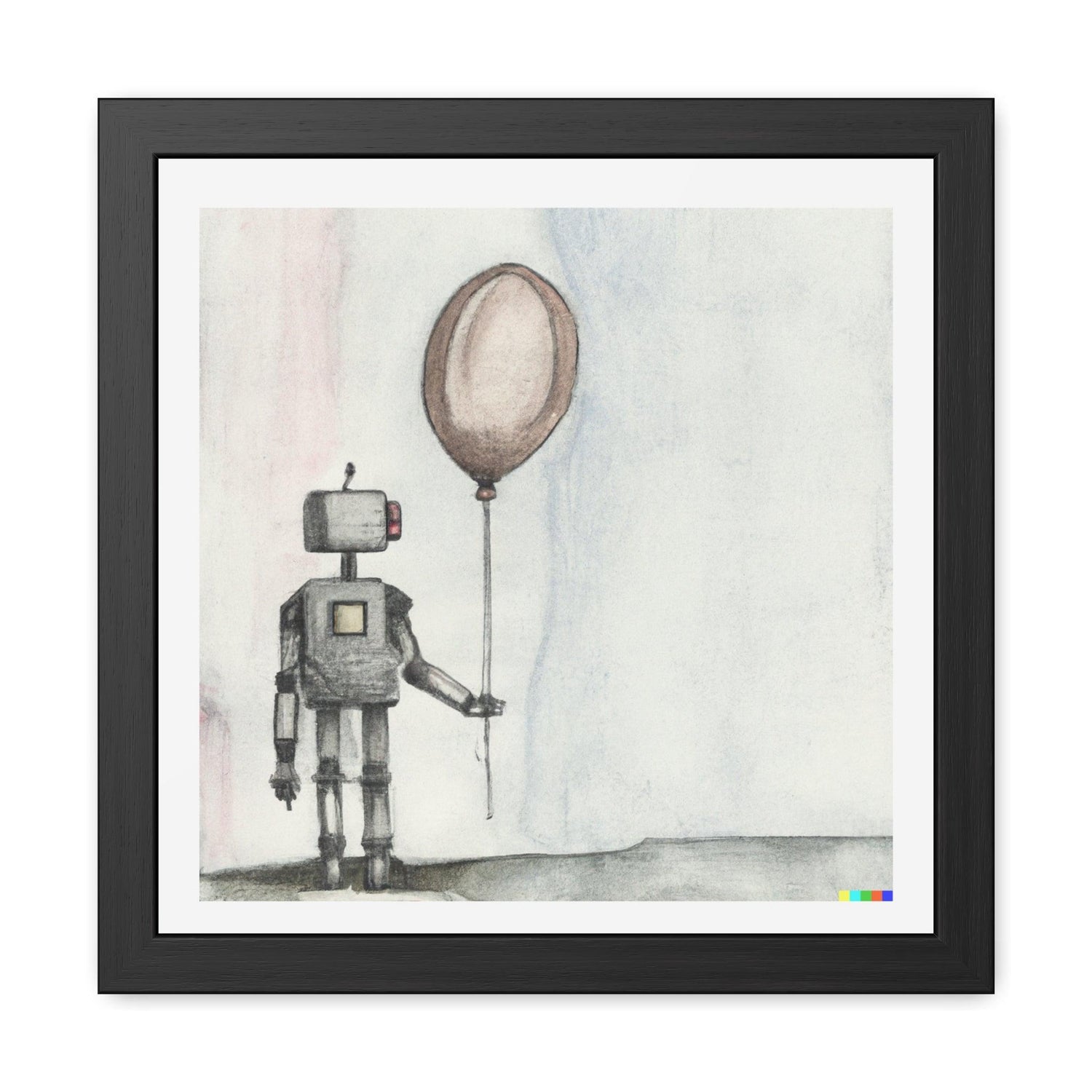 Robot and Balloon Framed Poster Wall Art 16″ x 16″ (Square) Semi Glossy