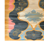 Top view of the Rococo Dreams Hand Tufted Rug, showcasing a vibrant abstract design with bold colors and intricate patterns. This area rug is a perfect blend of contemporary rug style and traditional motifs, crafted from high-quality wool. Ideal for large living room spaces, such as an 8x10 setting, this wool rug adds a touch of elegance and modern flair to any home decor.