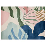 This contemporary area rug, titled 'Rooted River Song Hand Tufted Rug', showcases an abstract design with a vibrant mix of colors including blue, pink, green, and beige. The wool rug features organic shapes and fluid lines, making it a stylish addition to living room area rugs. Ideal for those seeking modern and artistic area rugs for living rooms.