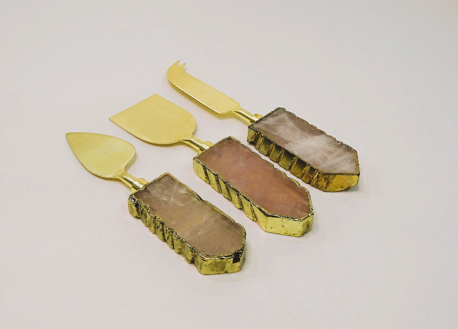 Rose Quartz Cheese Knives Set of 3 - MAIA HOMES