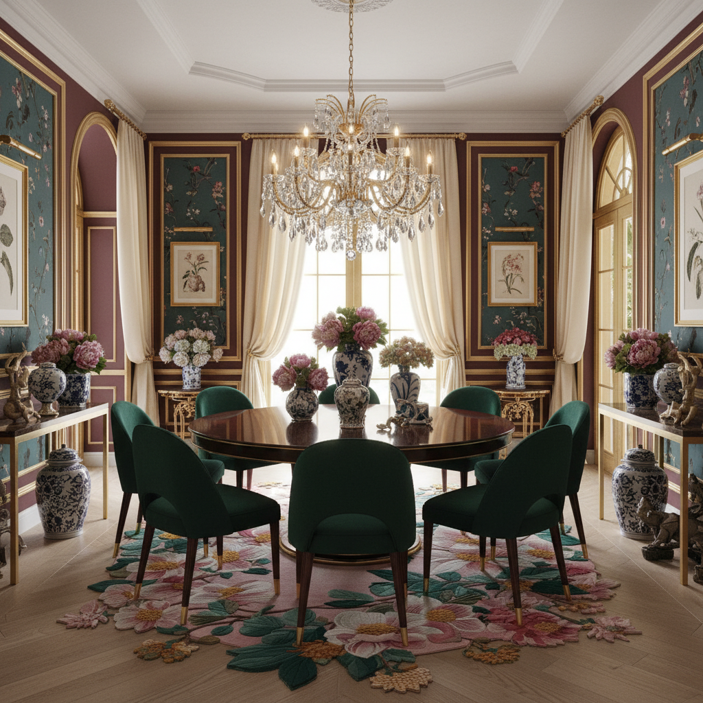 Rosy Blossom Tapestry Hand Tufted Rug